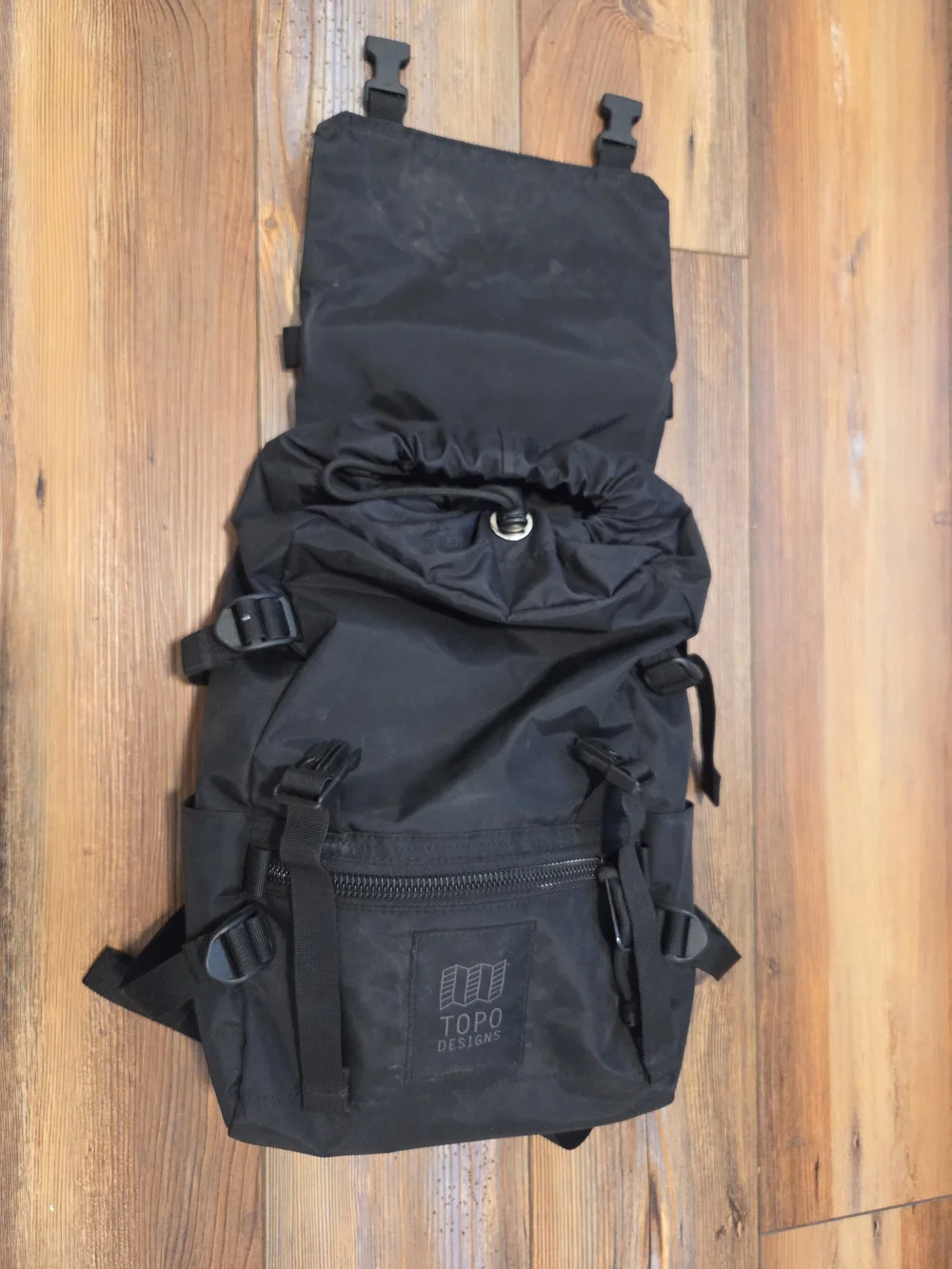 Topo Designs Black Roll-Top Backpack with Front Zip Pocket